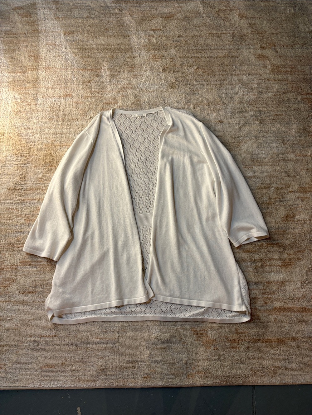 Maurices Cream Open-Front Knit Cardigan with Textured Back Panel